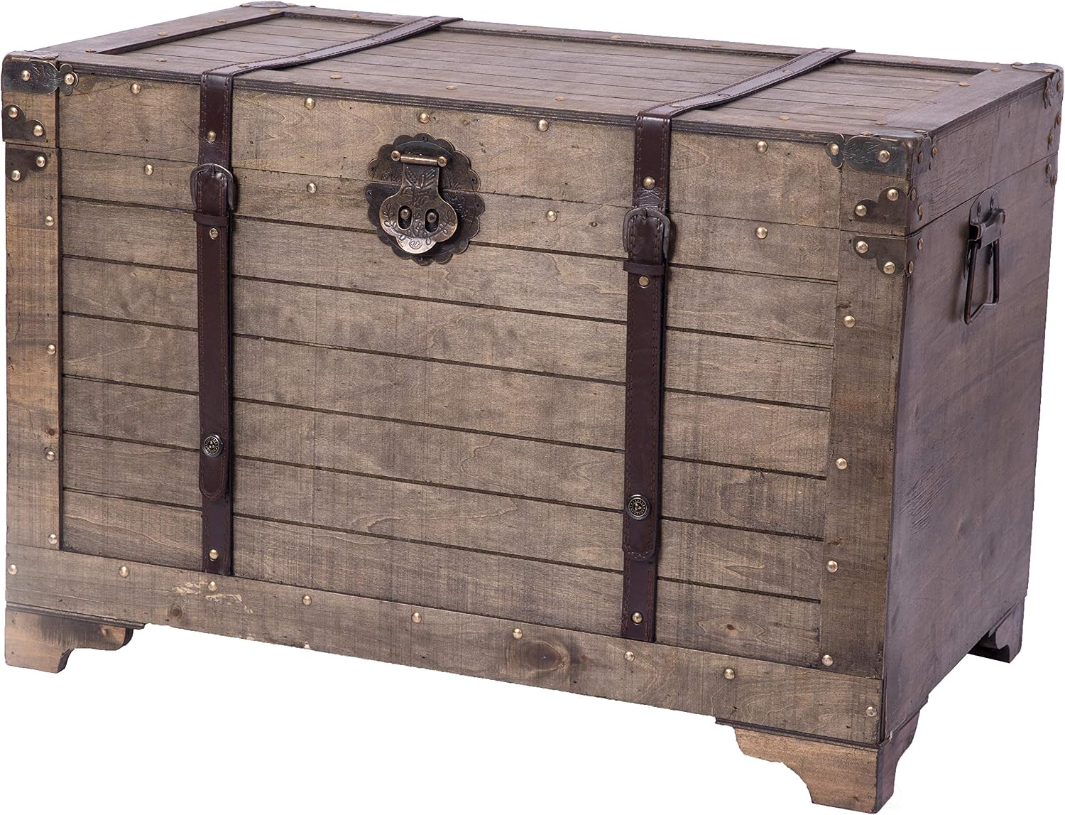 Vintiquewise Large Natural Wood Storage Trunk Coffee Table