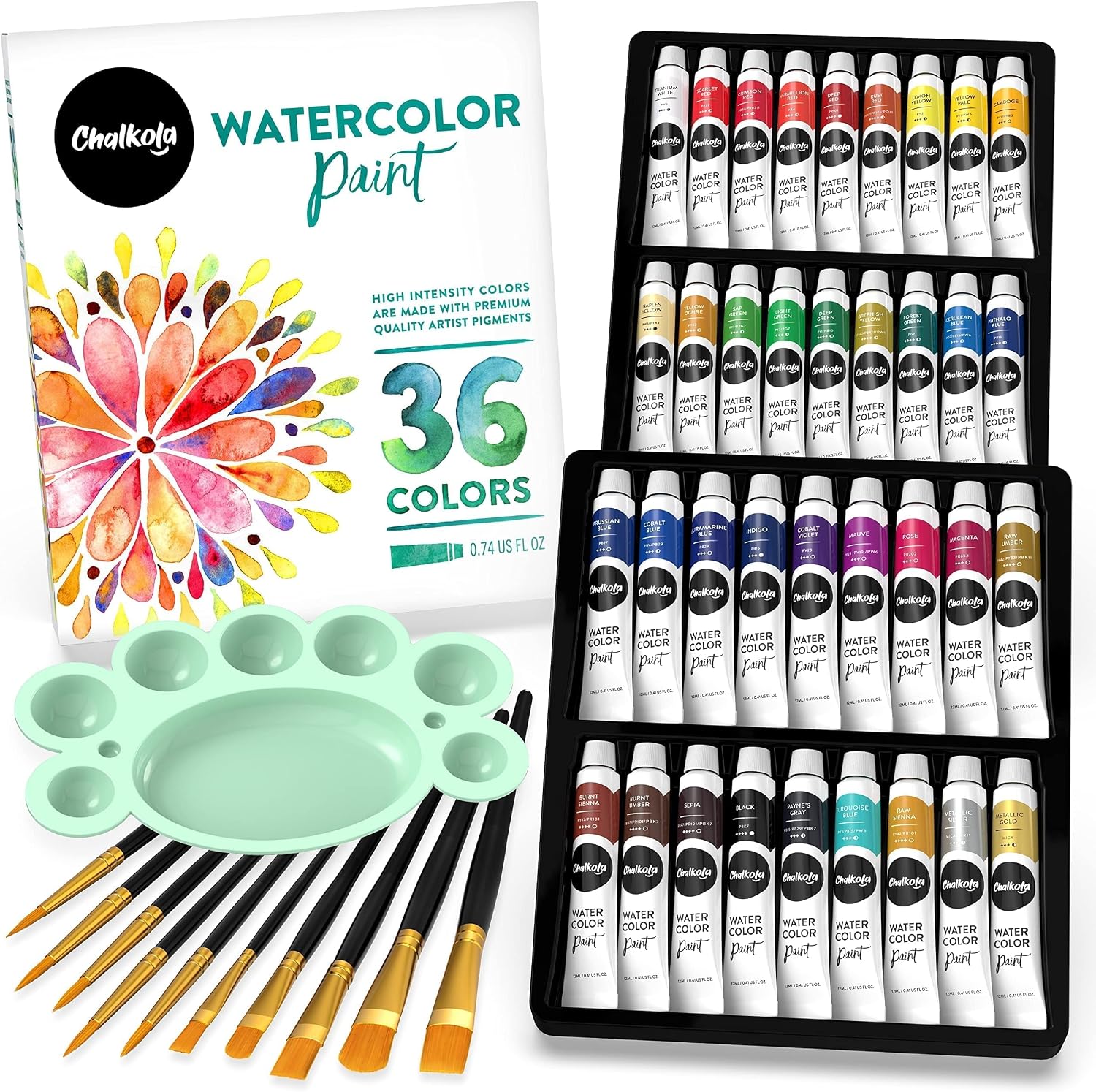 Chalkola Watercolor Paint Set, 36 Colors