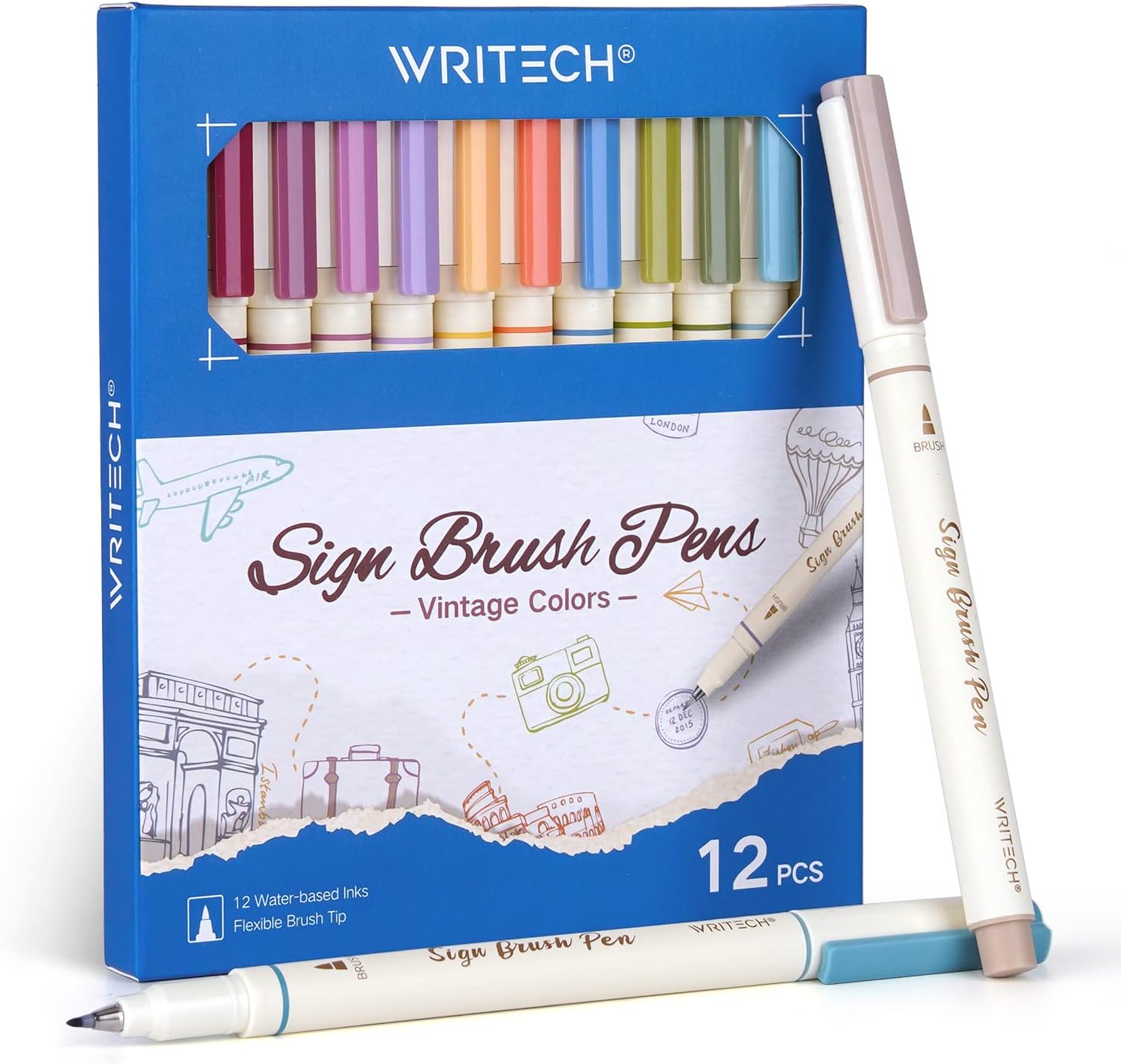 WRITECH Sign Brush Pens, Vintage Assorted Colors, 12 Count