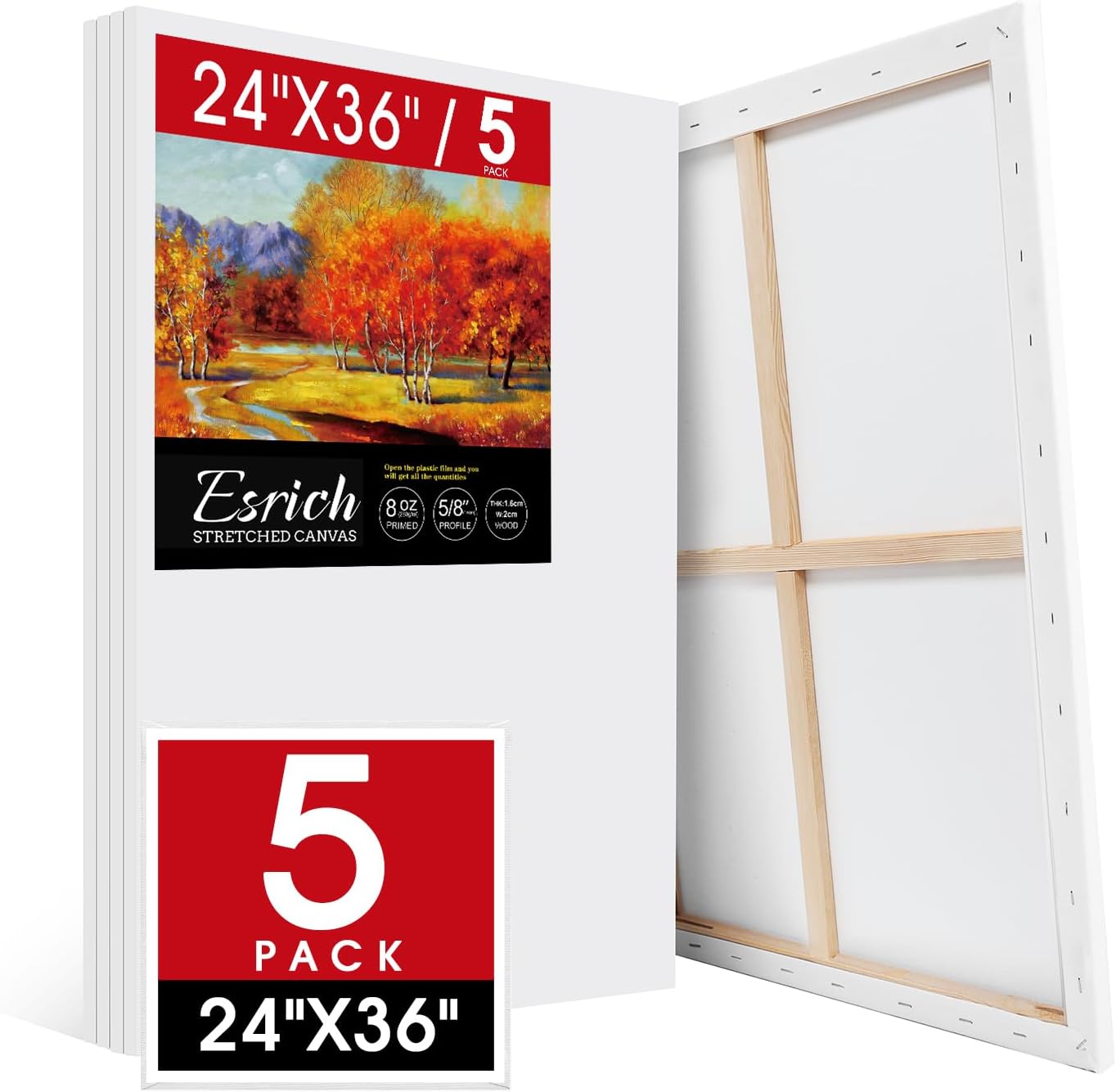 ESRICH Stretched Canvas, 24x36 Inch, 5 Pack