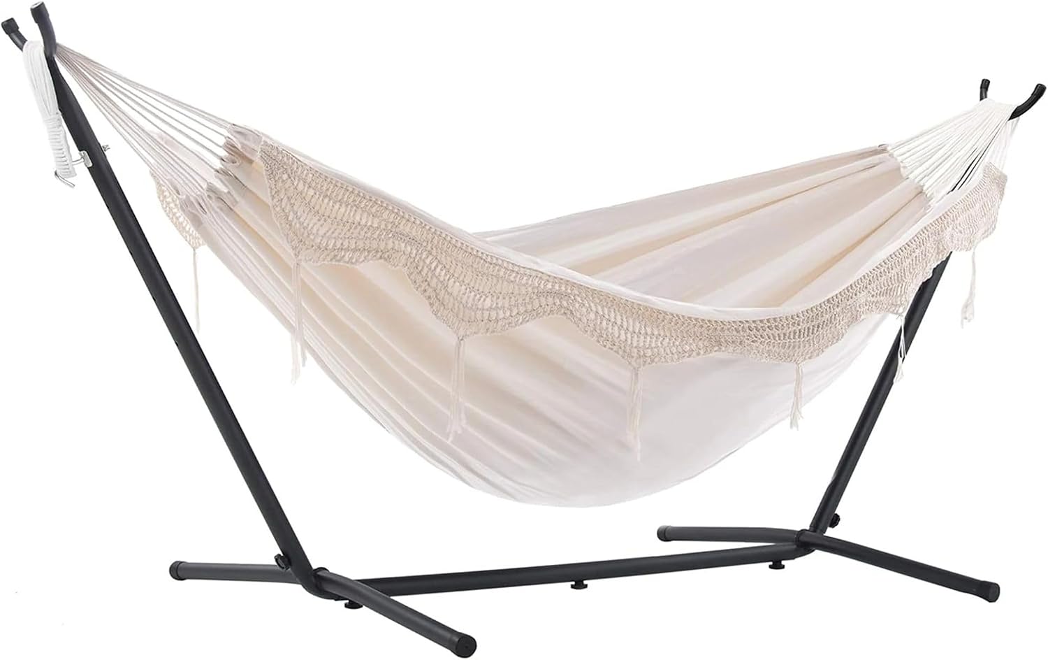 Vivere Double Cotton Hammock with Space Saving Steel Stand