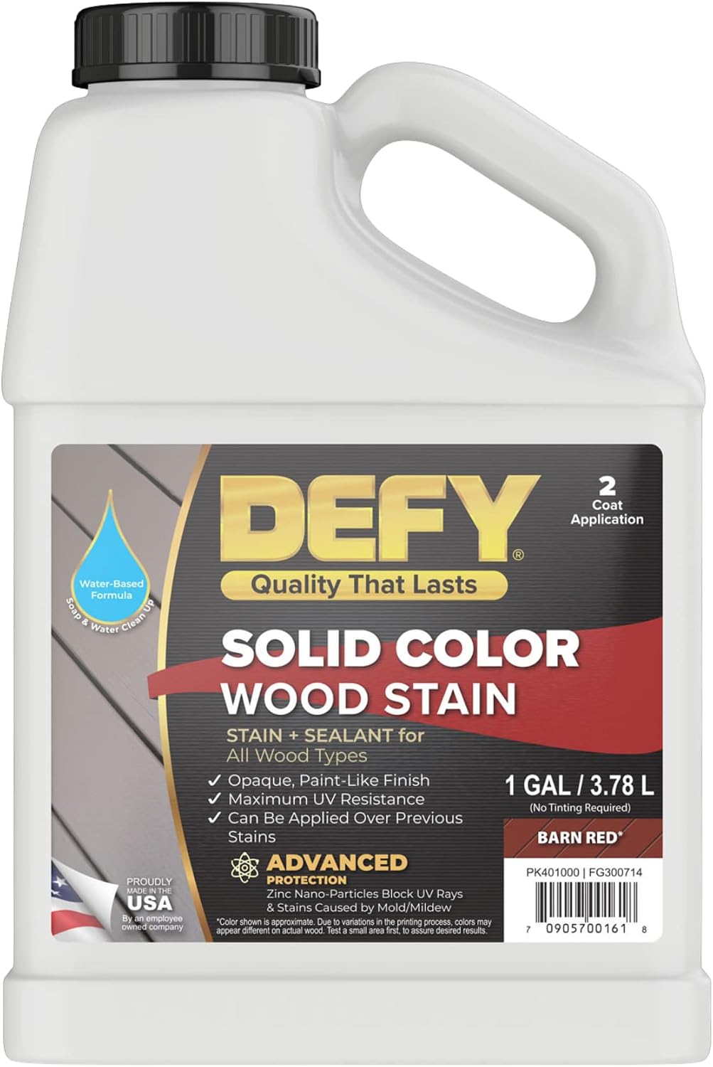 DEFY Solid Color Wood Stain for Decks and Fences, Barn Red, 1 Gallon