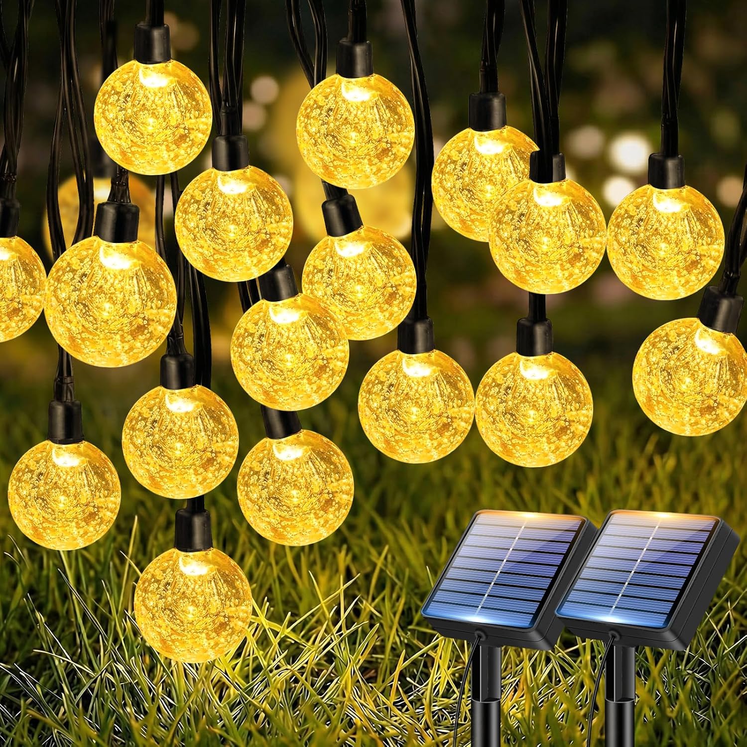 btfarm Solar Crystal Globe String Lights, 2 Pack, 98 ft