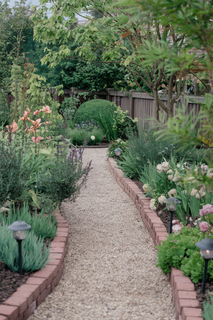 Gravel path adding charming structure to a backyard layout