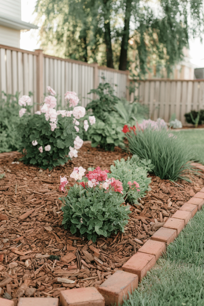 Fresh mulch creating polished, tidy garden beds