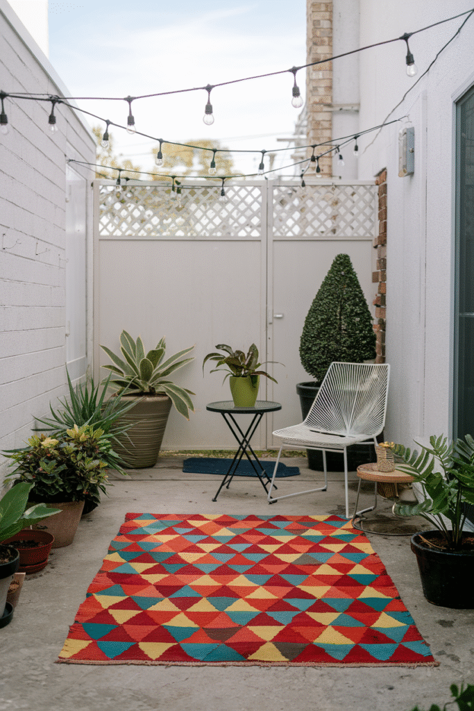 Outdoor rug transforming a patio into a cozy finished space