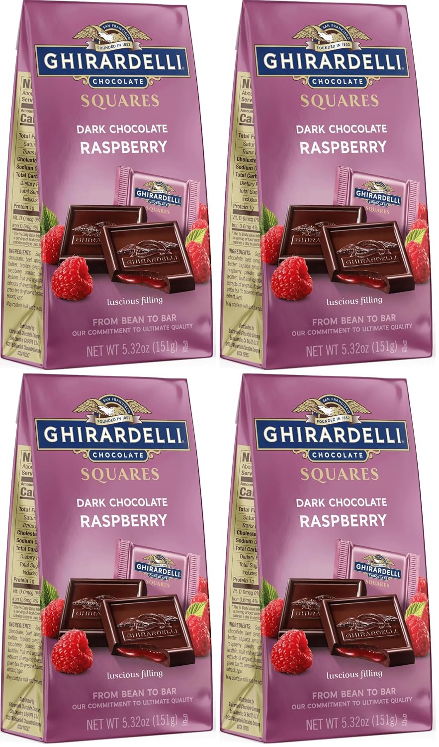 Ghirardelli Dark Chocolate Raspberry Squares, 5.32 oz, Pack of 4