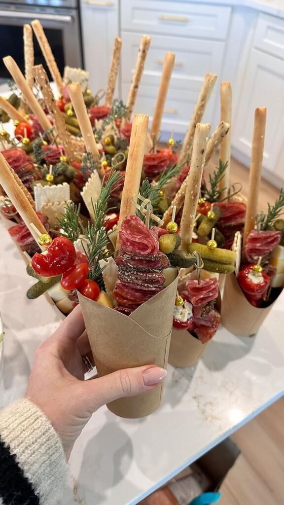 Game day charcuterie cup with bold, salty snacks