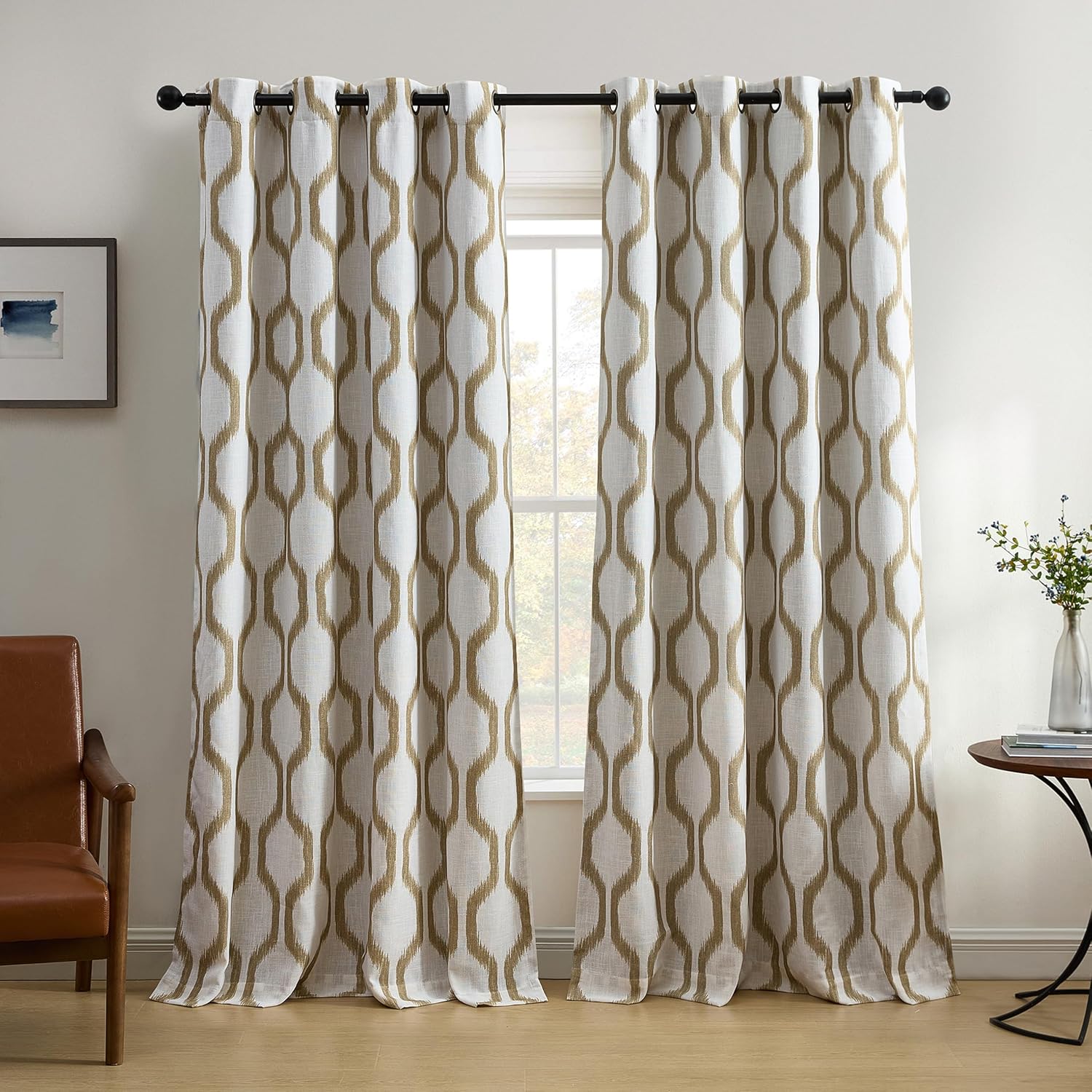 Threadmade Renzo Ikat Geometric Linen Curtain, Natural