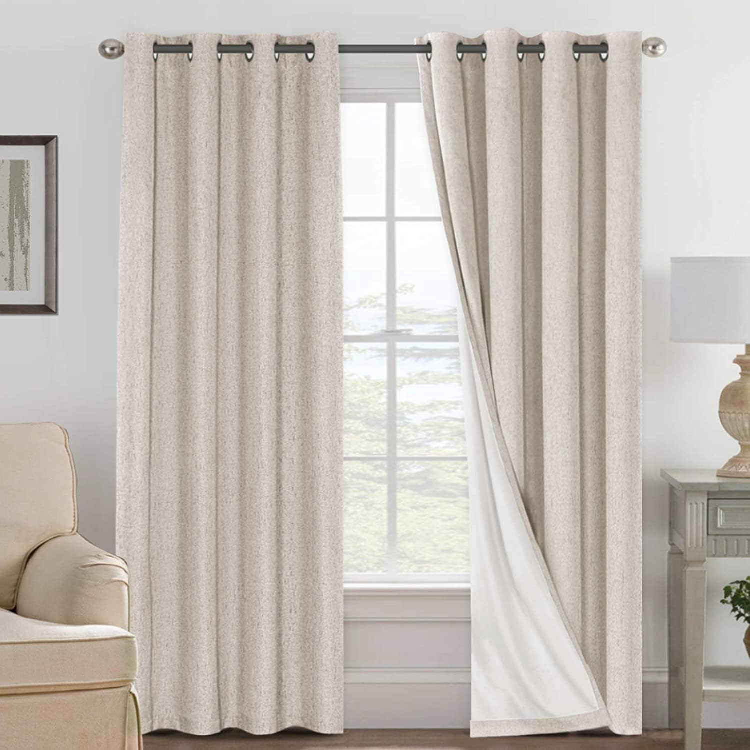 H.VERSAILTEX 100% Blackout Linen Curtains, 84 Inch, 2 Panels, Natural