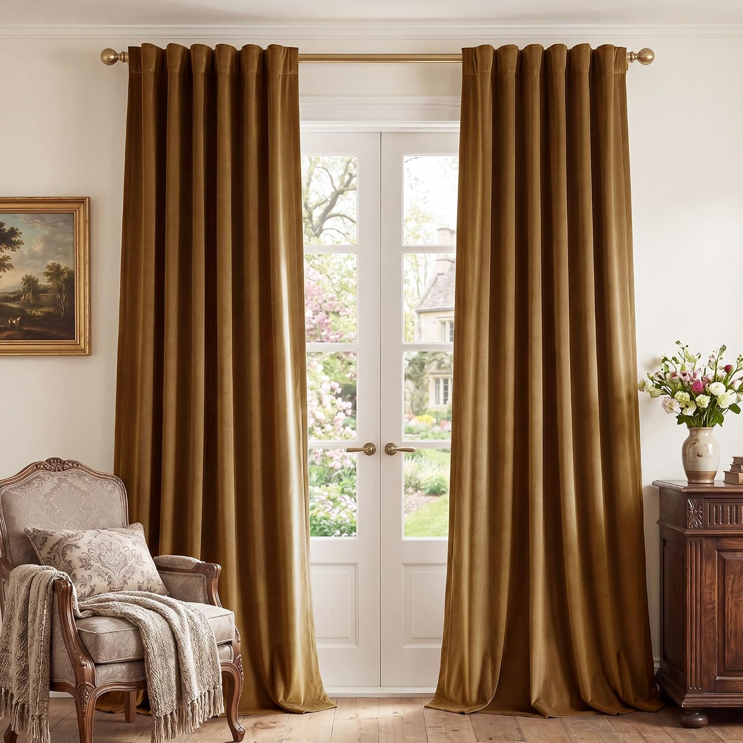 StangH Gold Brown Velvet Curtains, 52 x 84, 2 Panels