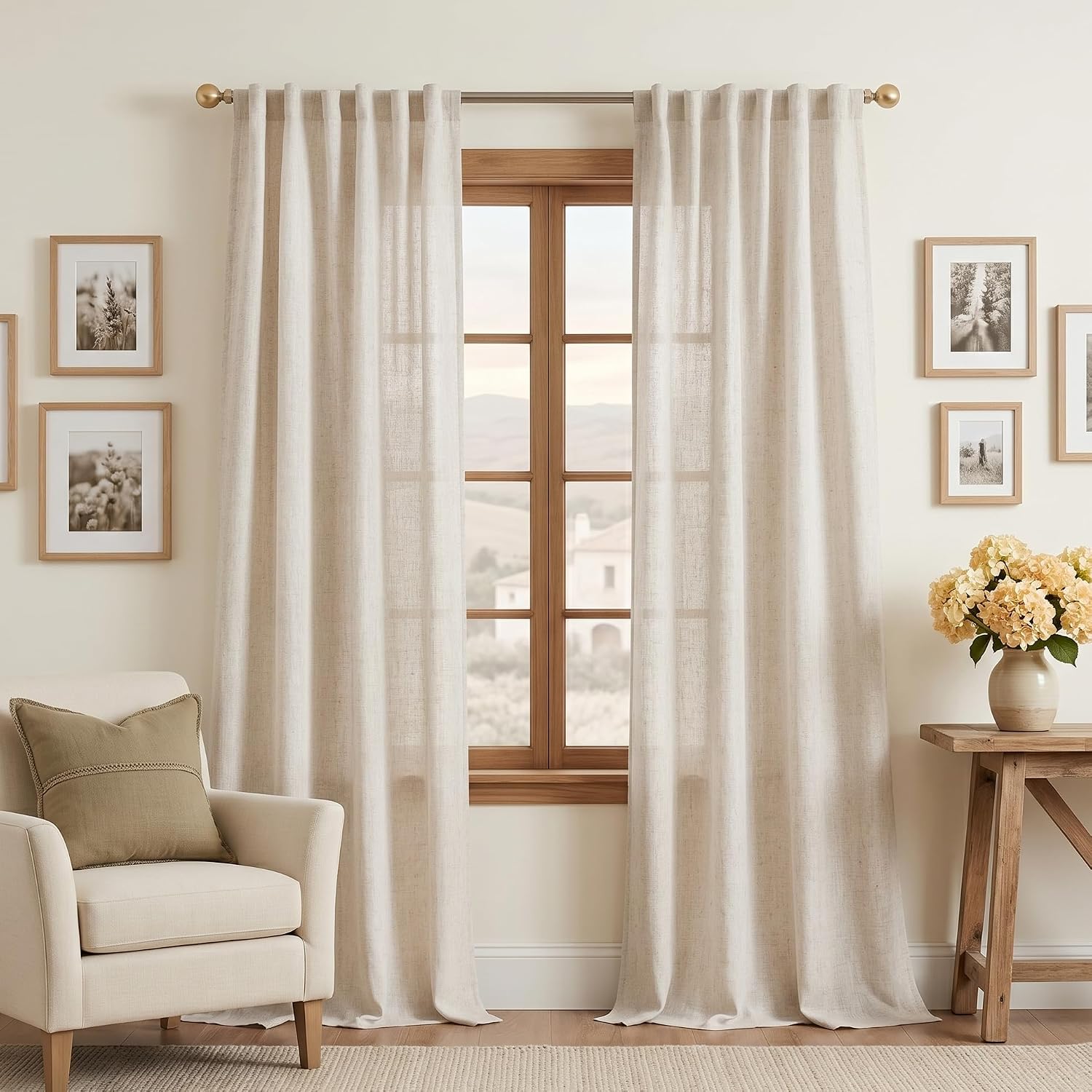 MYSKY HOME Linen Curtains for Living Room, 96 Inches Long