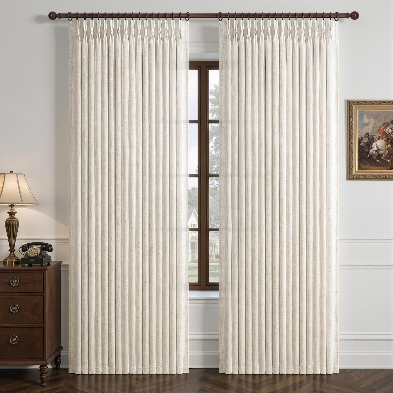 Pinch Pleated Linen Curtains, 50 Inch Wide, 96 Inches Long