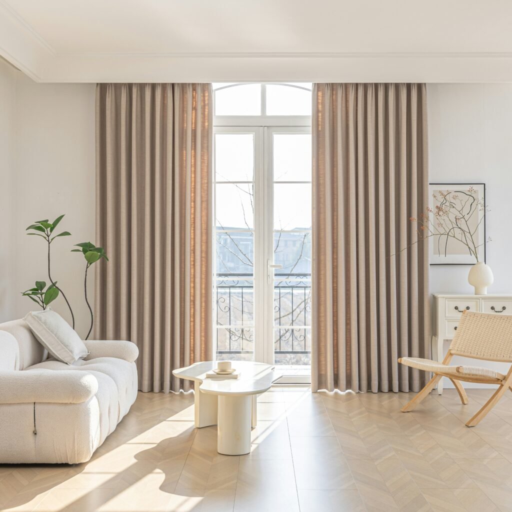 Rich curtain fabric adding texture and warmth to a living room