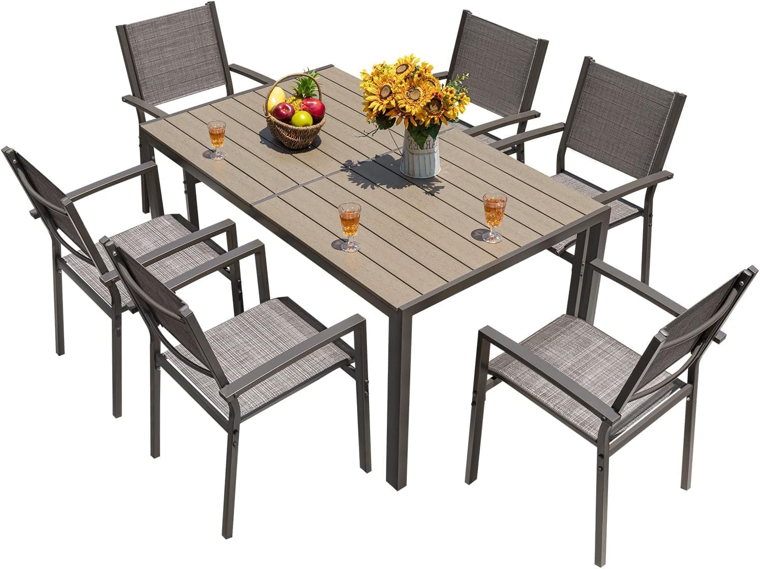 Homall 7-Piece Metal Patio Dining Set for 6, Light Grey