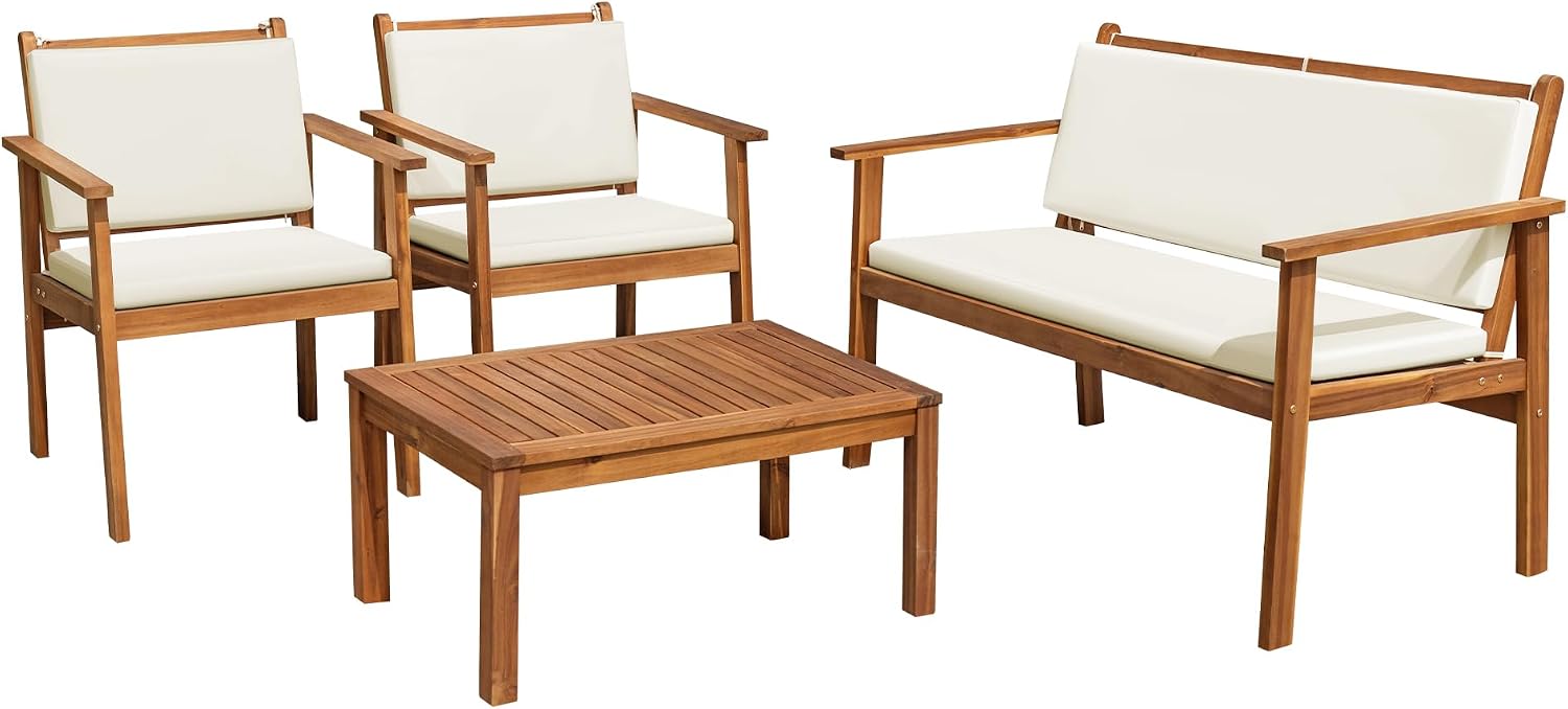 Flamaker 4-Piece Acacia Wood Patio Set, Natural