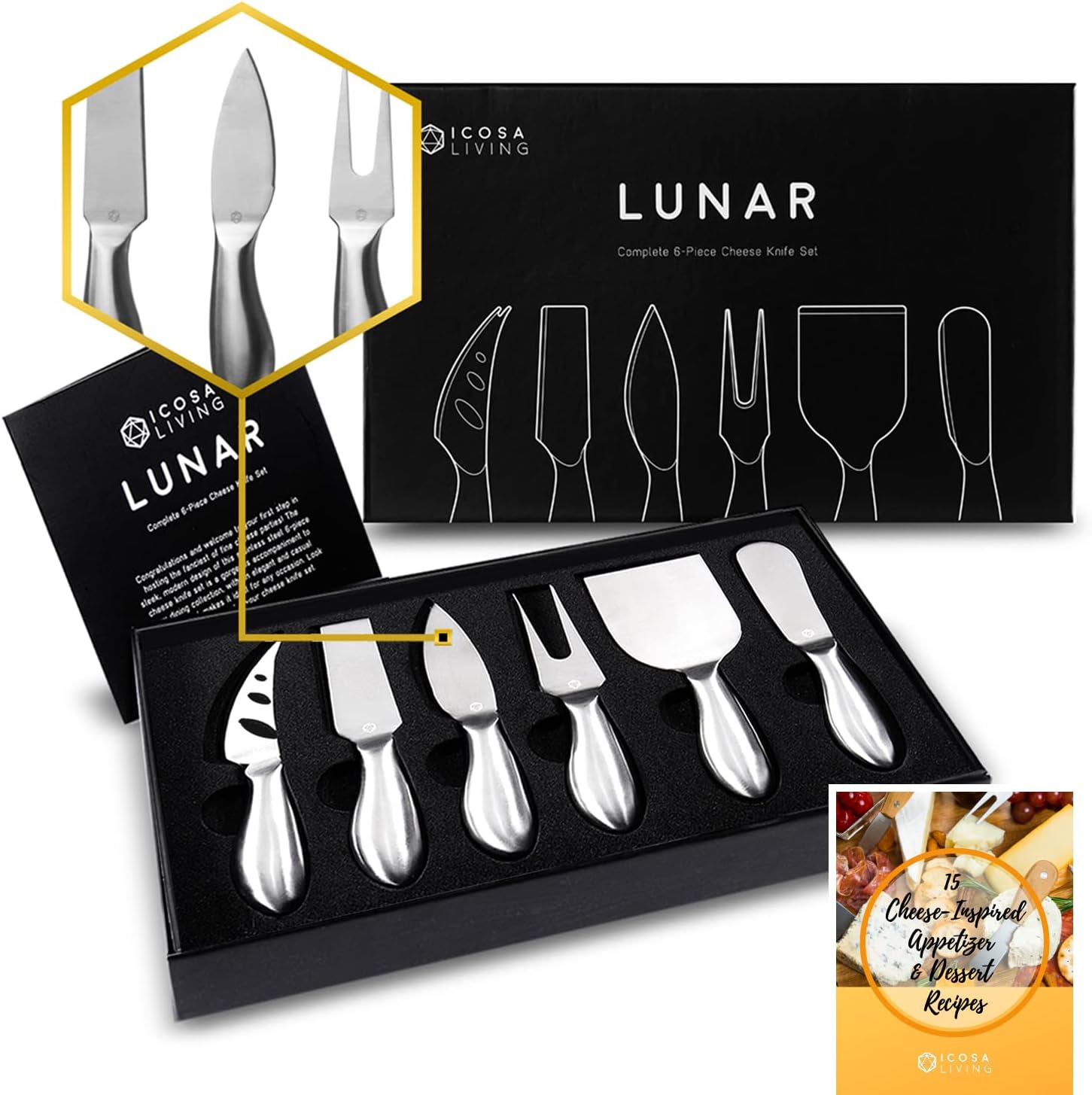 Lunar 6-Piece Premium Stainless Steel Cheese Knife Set