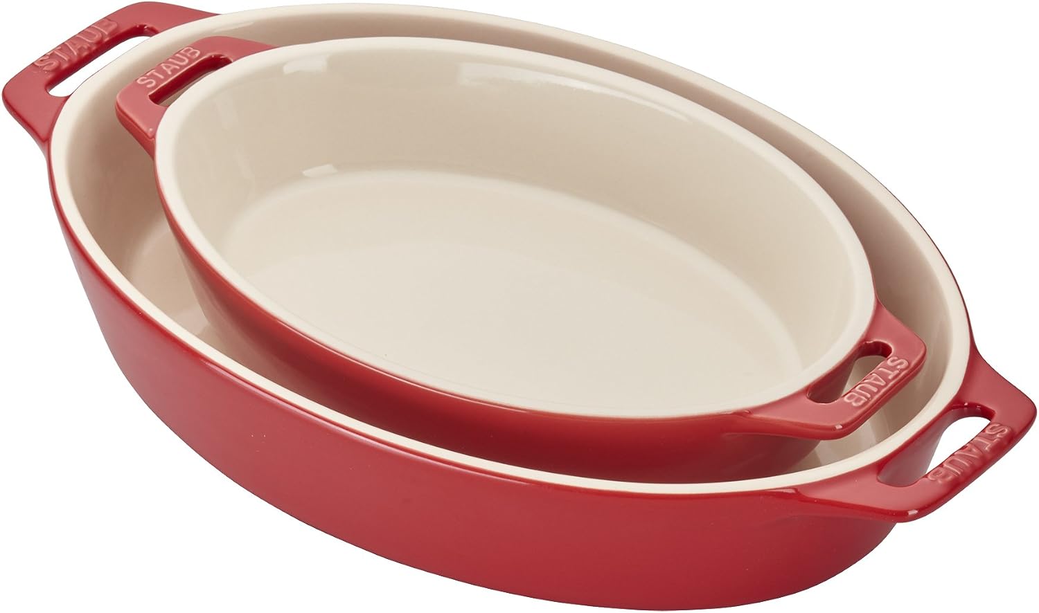 STAUB Ceramic Oval Baking Dish Set, 2 Piece, Cherry