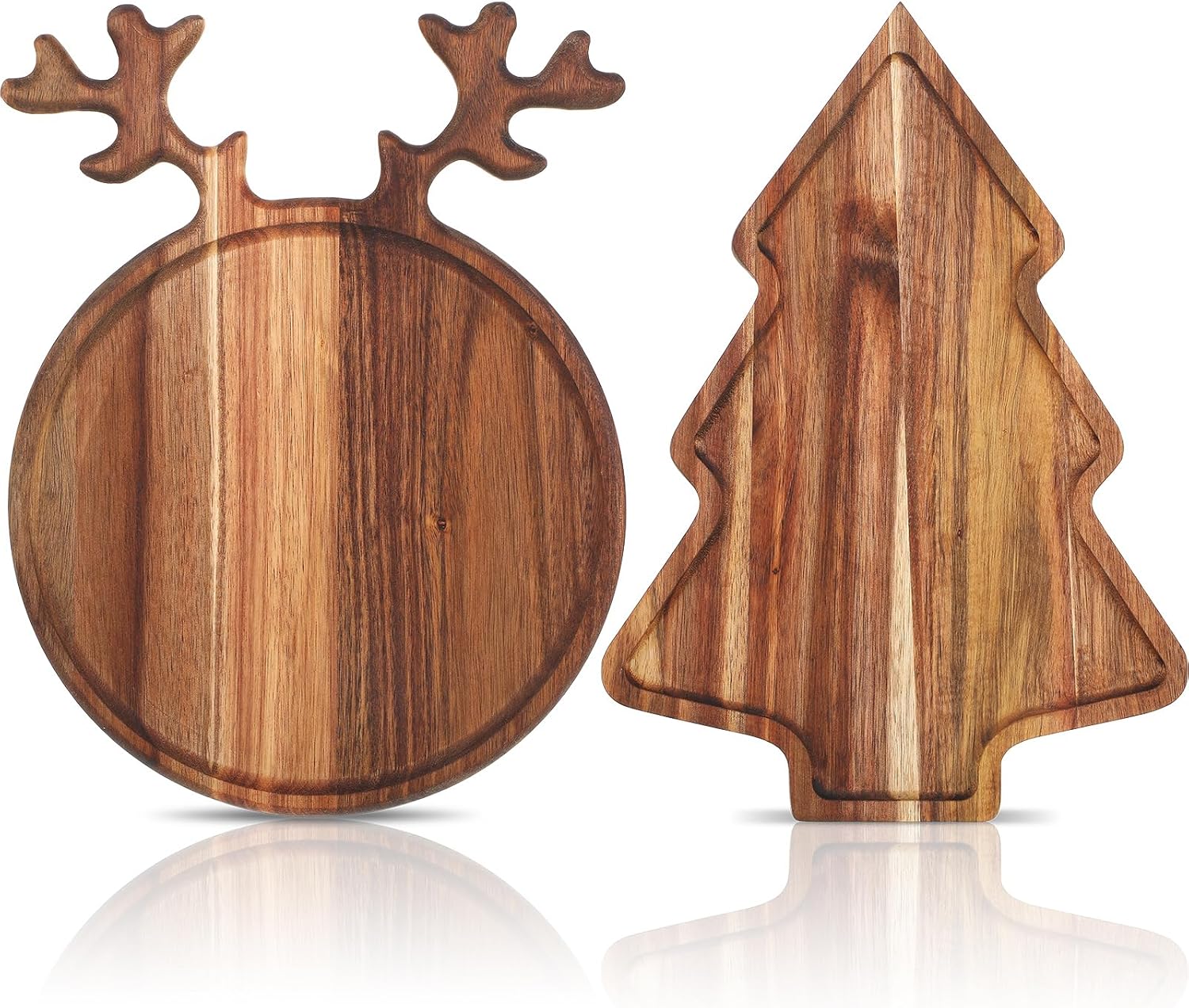 Umigy Christmas Charcuterie Boards, Acacia Wood, Reindeer and Tree, 2 Pack