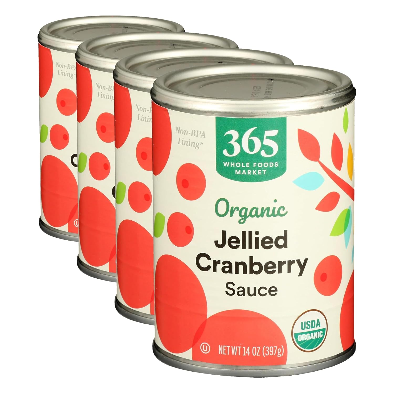 365 by Whole Foods Market Jellied Organic Cranberry Sauce, 14 oz, Pack of 4