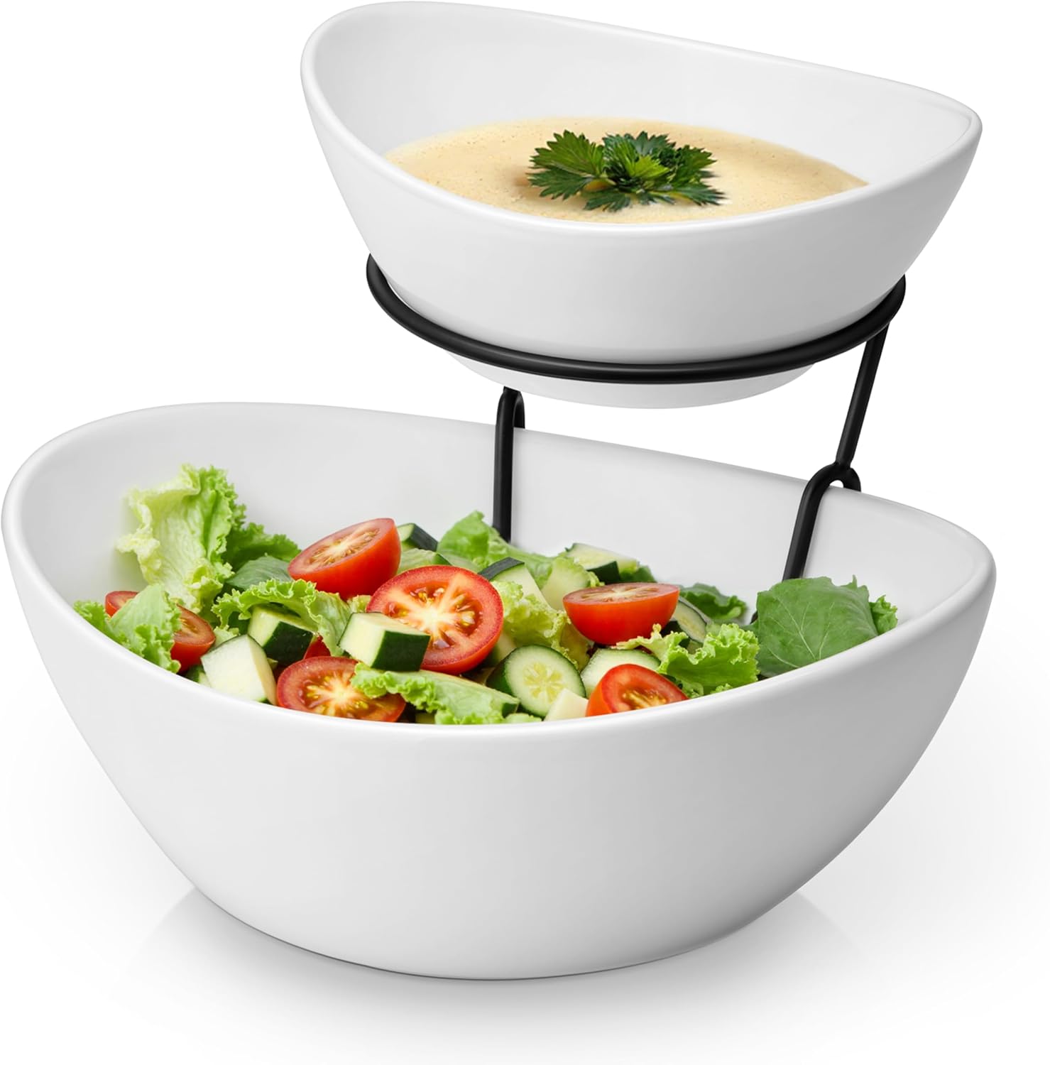 MALACASA 2-Tier Chip and Dip Serving Set with Metal Stand