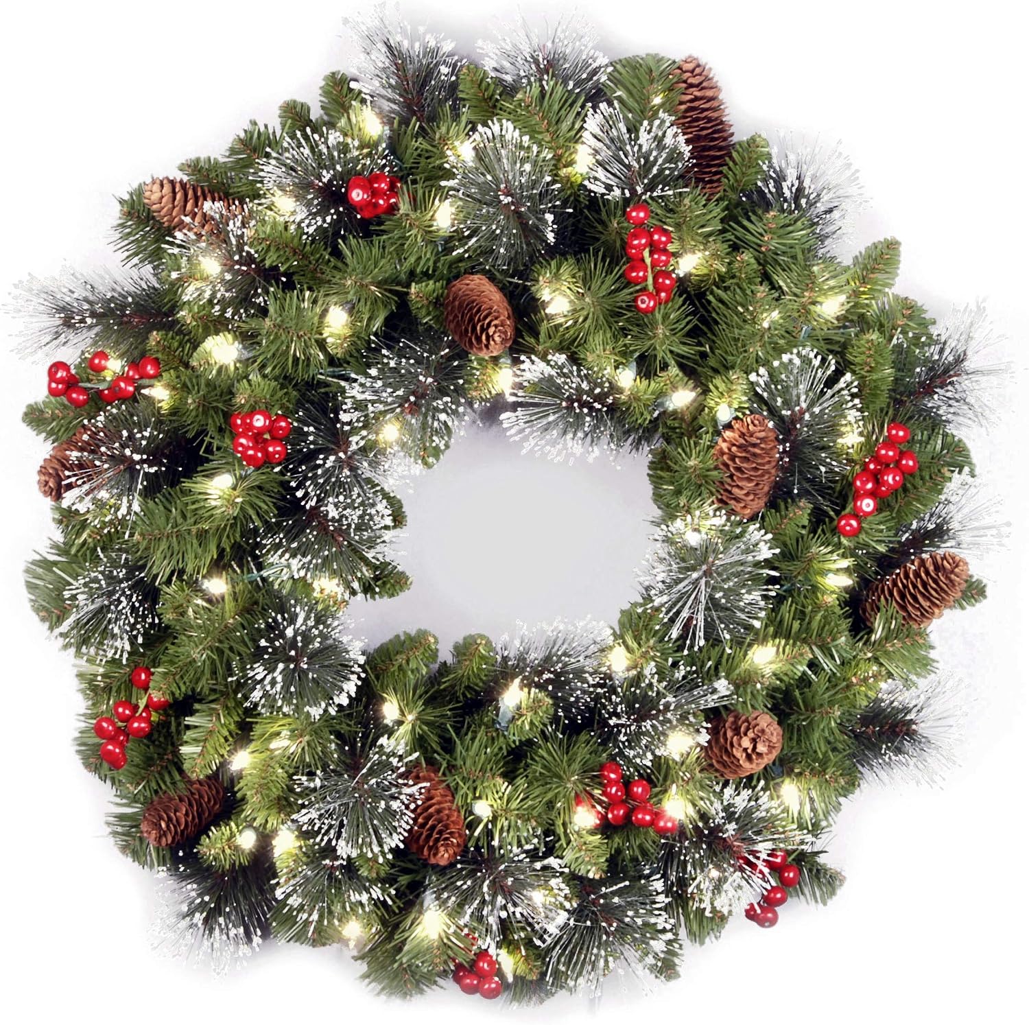 National Tree Company 24 Inch Pre-Lit Crestwood Spruce Wreath