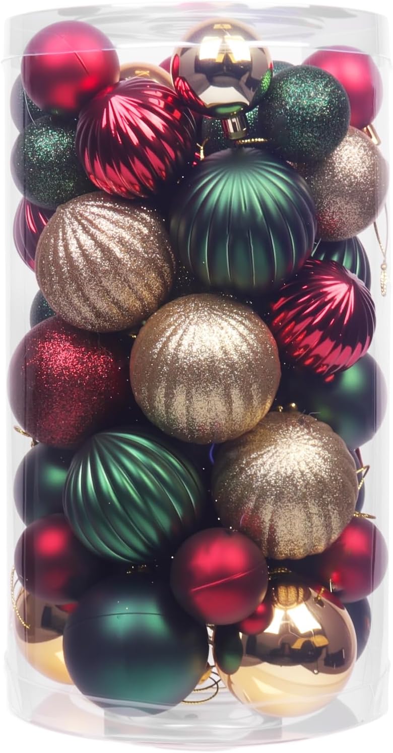 Red, Green and Gold Shatterproof Christmas Ornament Set, 50 Count