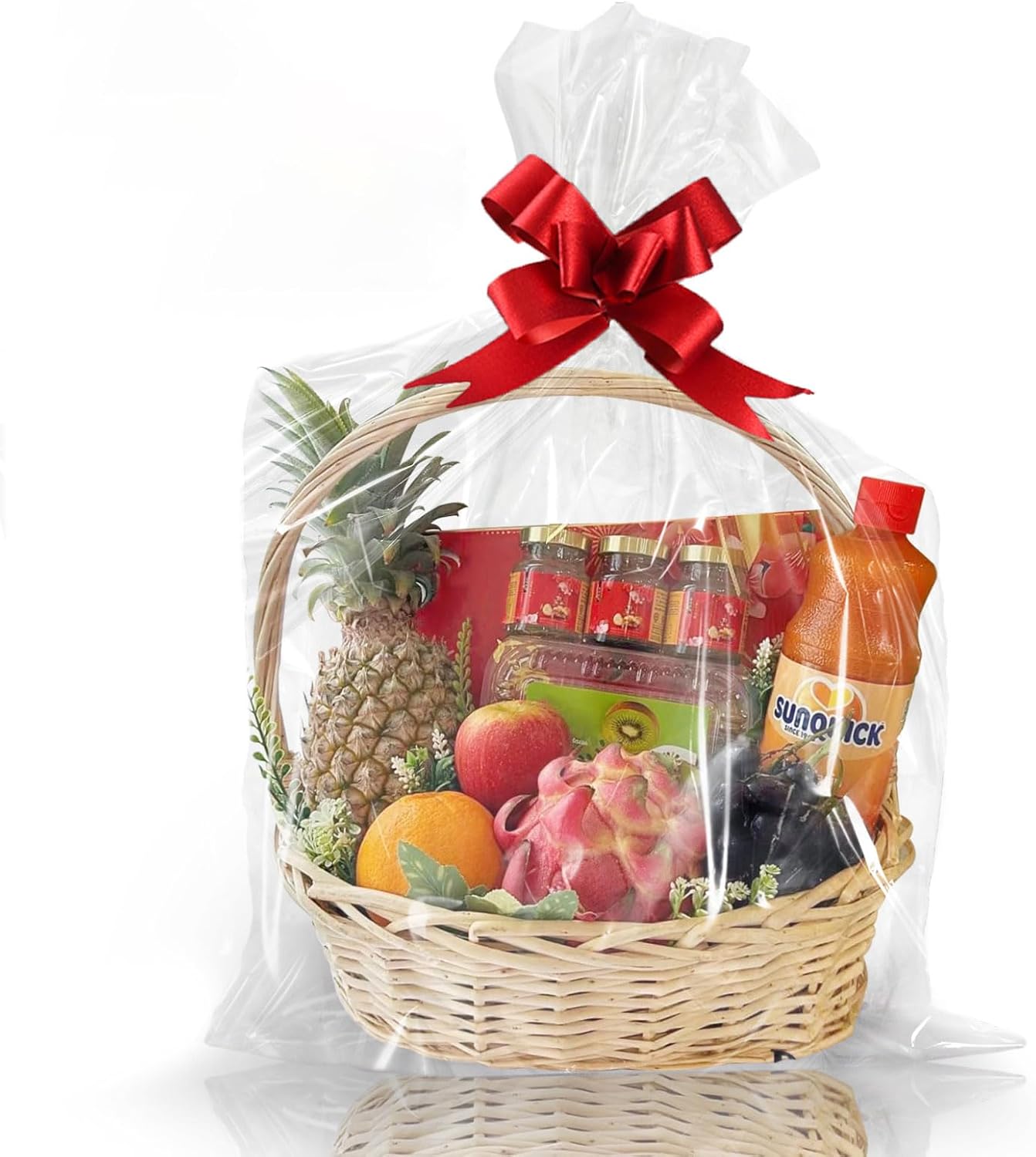 WIKDAY Clear Cellophane Gift Basket Bags, 24 x 30 Inch, 10 Pack