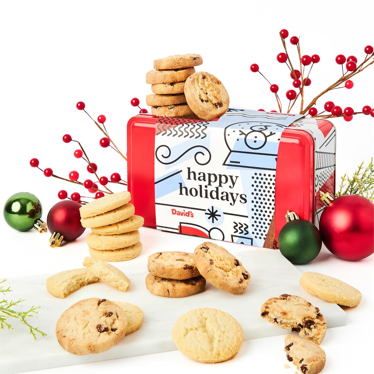 David's Cookies Happy Holidays Shortbread Sampler Tin