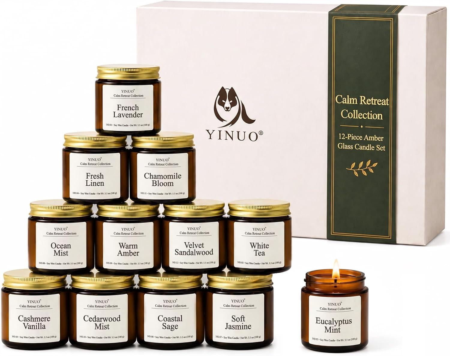 YINUO LIGHT Scented Soy Candle Gift Set, 12 Candles, 3.5 oz