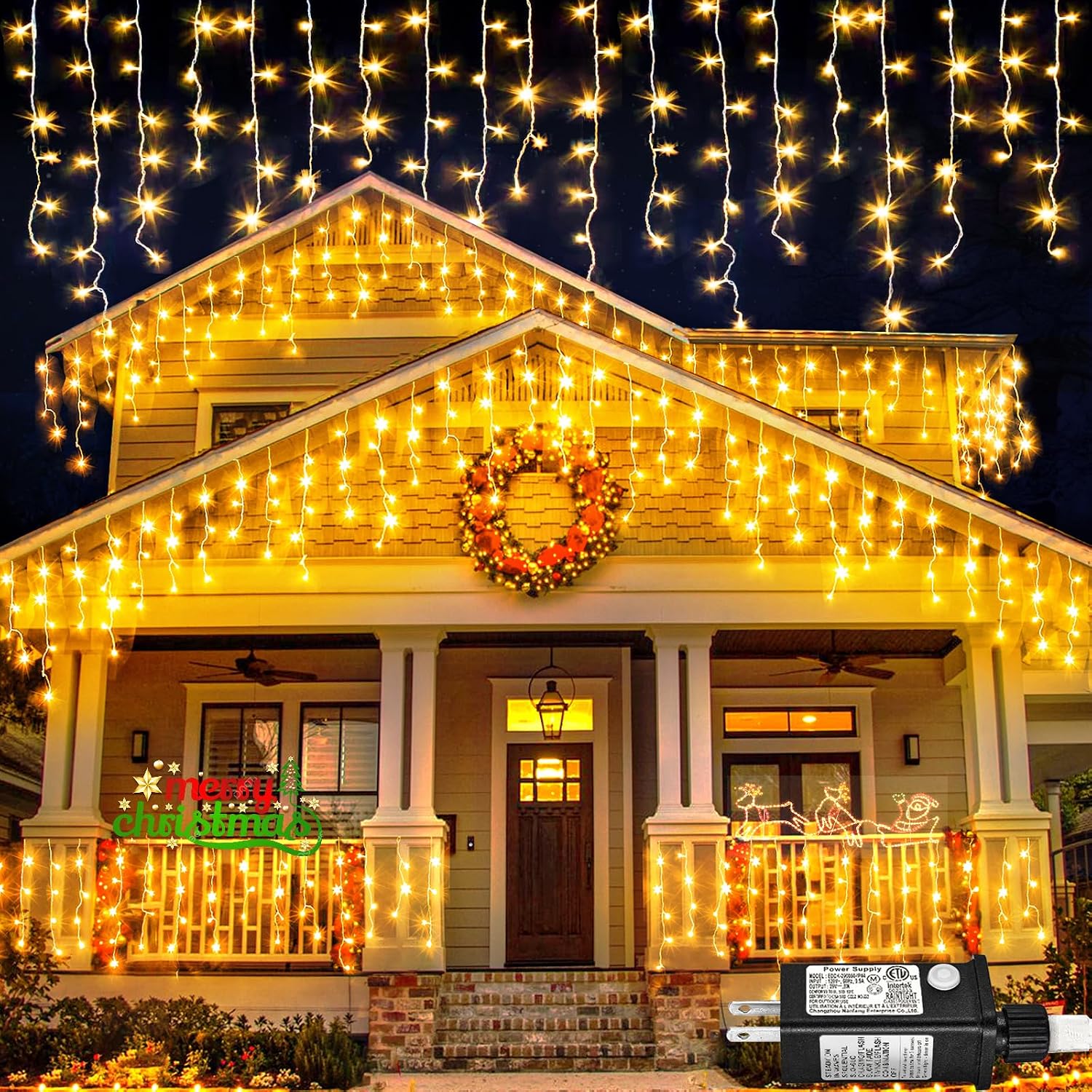 Warm White Icicle Lights for Outside, 66 Ft, 640 LEDs, Outdoor Christmas Lights