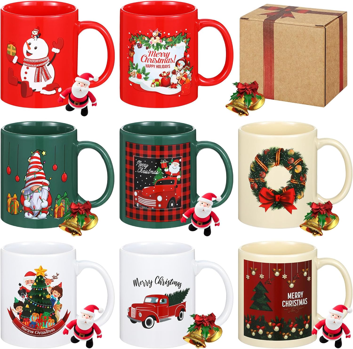 Maxdot 8 Pcs Christmas Ceramic Coffee Mugs, 12 oz