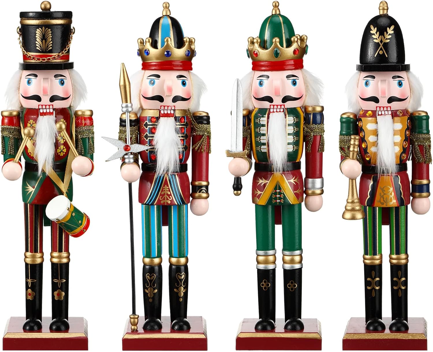 Suzile 4 Pcs 12 Inch Christmas Nutcracker Figures, Wooden Soldiers