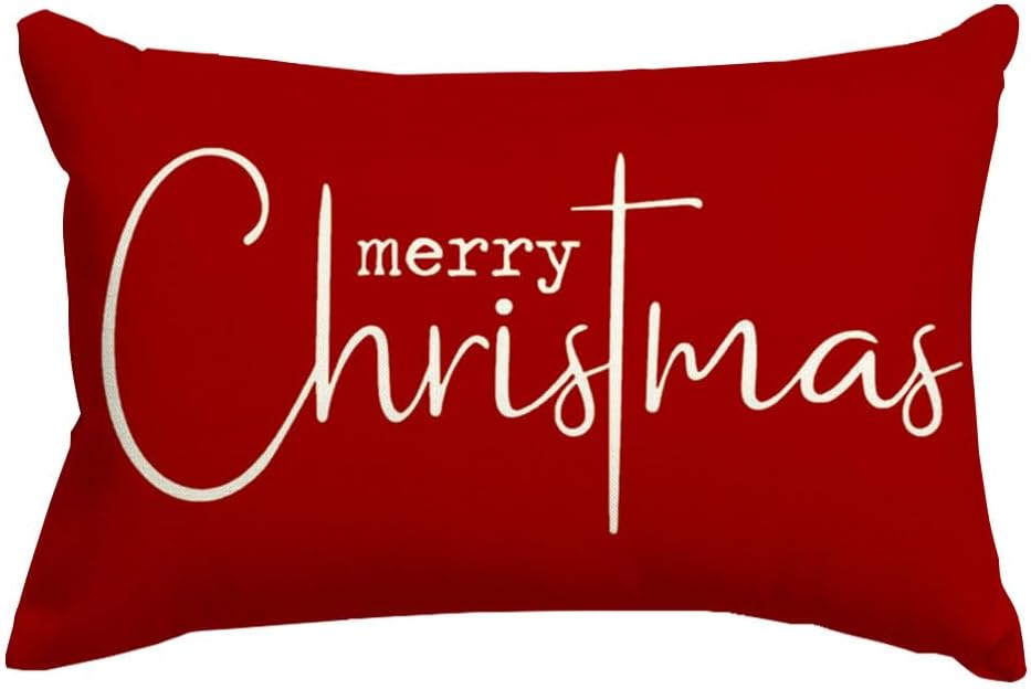 RABUSOFA Merry Christmas Lumbar Pillow Cover, 12 x 20 Inch, Red