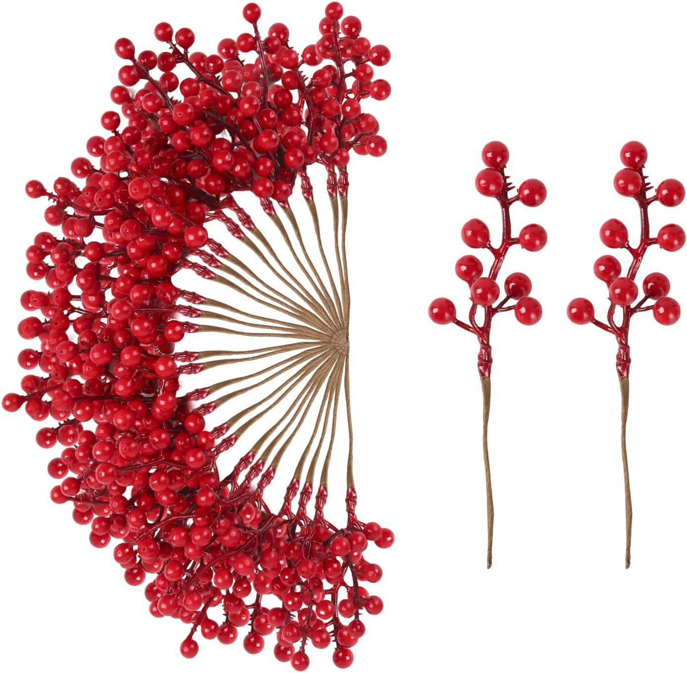 50 Pack Artificial Red Berry Picks and Stems for Christmas Decor