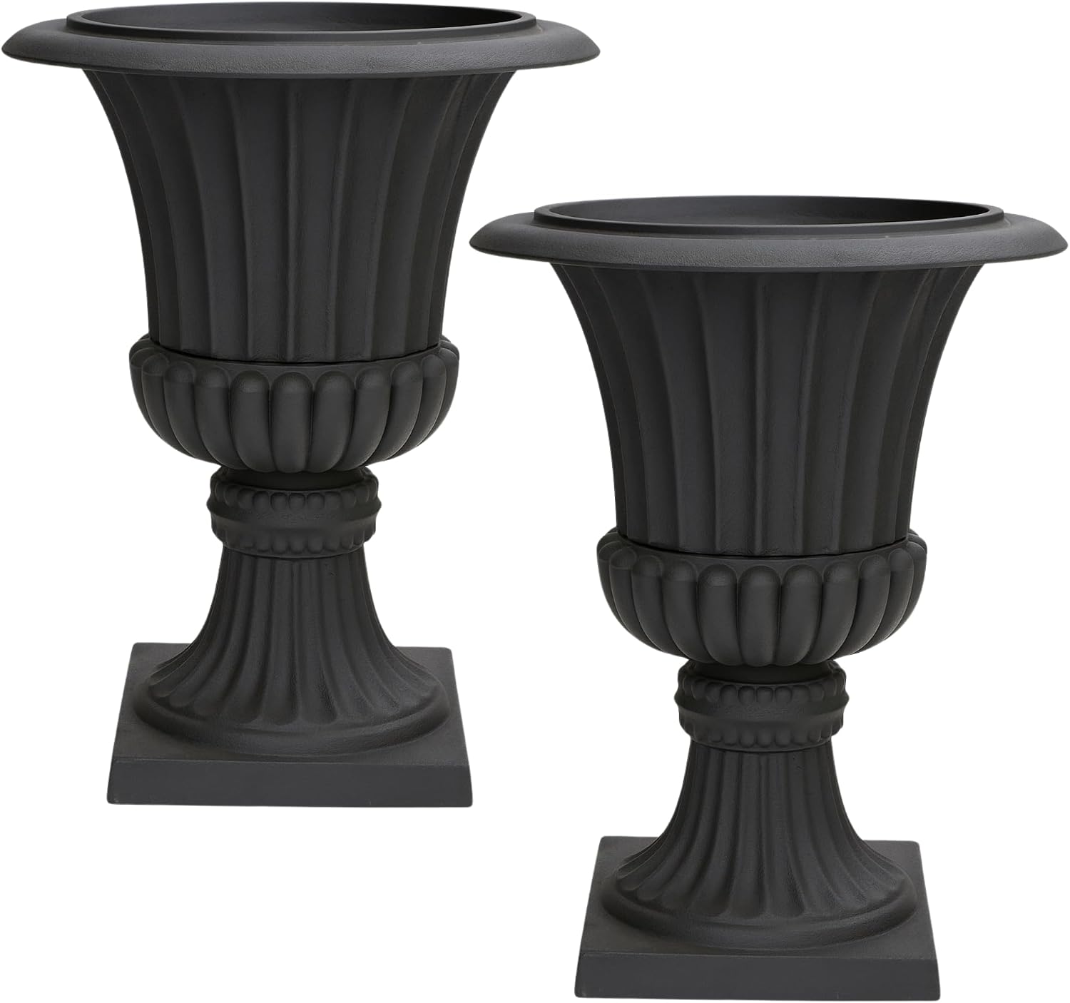 Urn Planters, 22 Inch, Set of 2, Tall Stone-Resin Pedestal Planters for Outdoor Plants