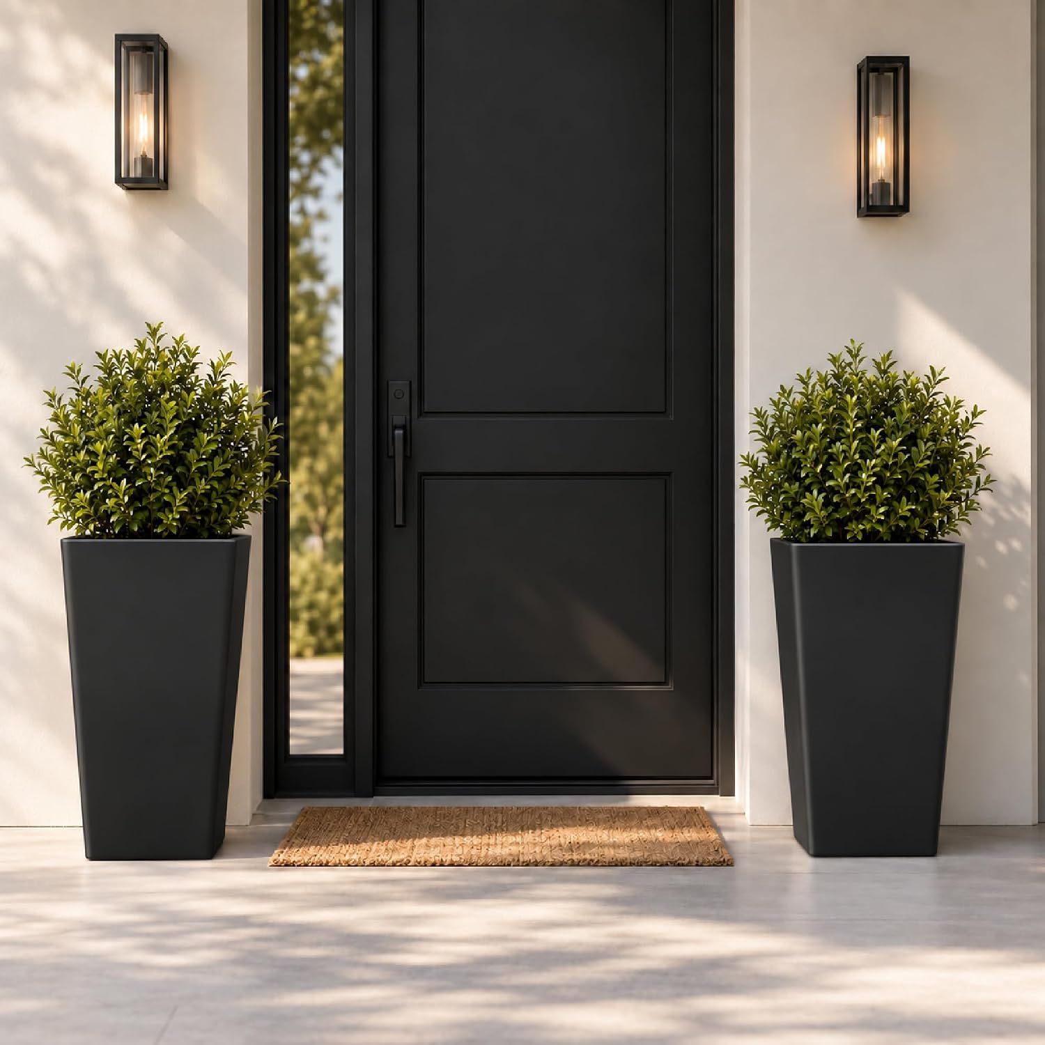 GSK 20 Inch Black Tall Taper Garden Planters, Set of 2, All Season