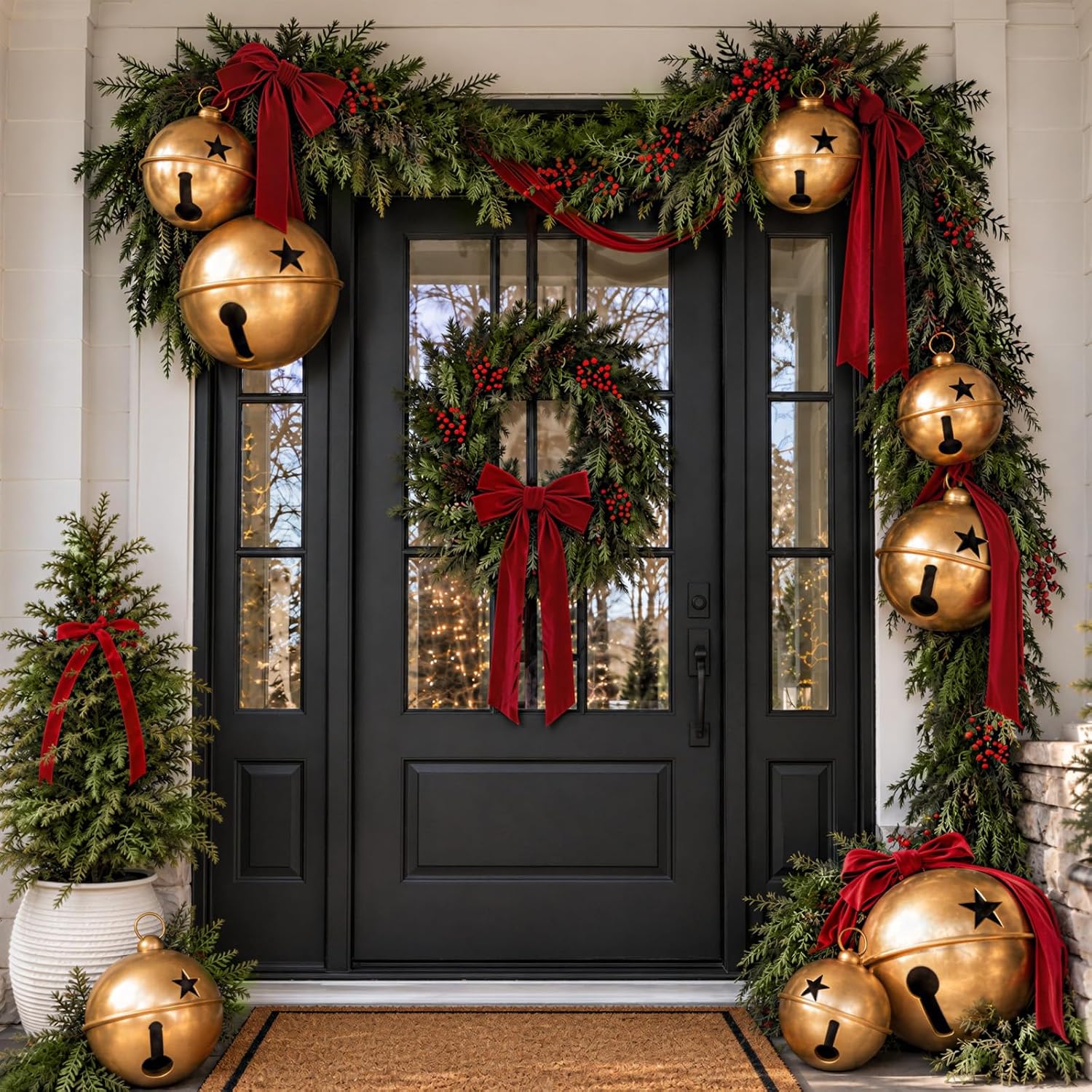 Set of 3 Giant Metal Christmas Bells, 7.1, 9.84 and 12.2 Inch