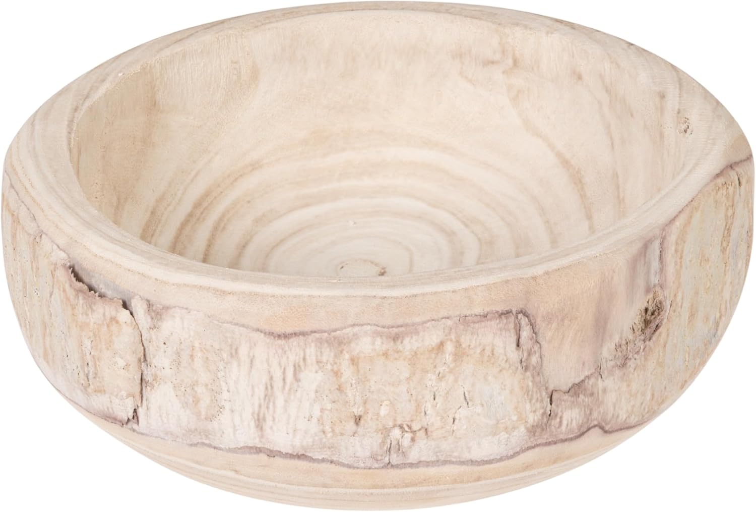 Bloomingville Hand-Carved Paulownia Wood Bowl, Whitewashed, 10.5 Inch