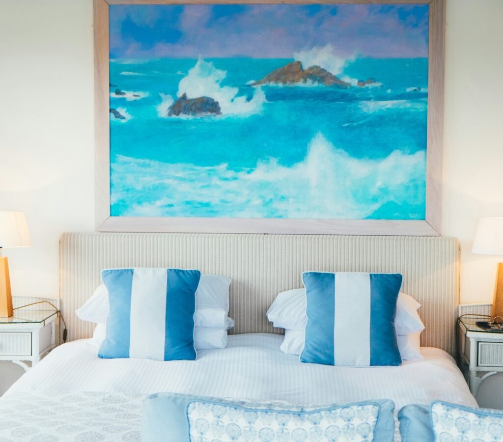 Subtle nautical decor details in a coastal-inspired bedroom