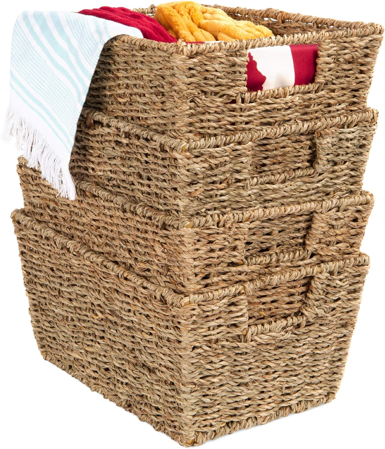 Best Choice Products Stackable Seagrass Storage Baskets, Set of 4
