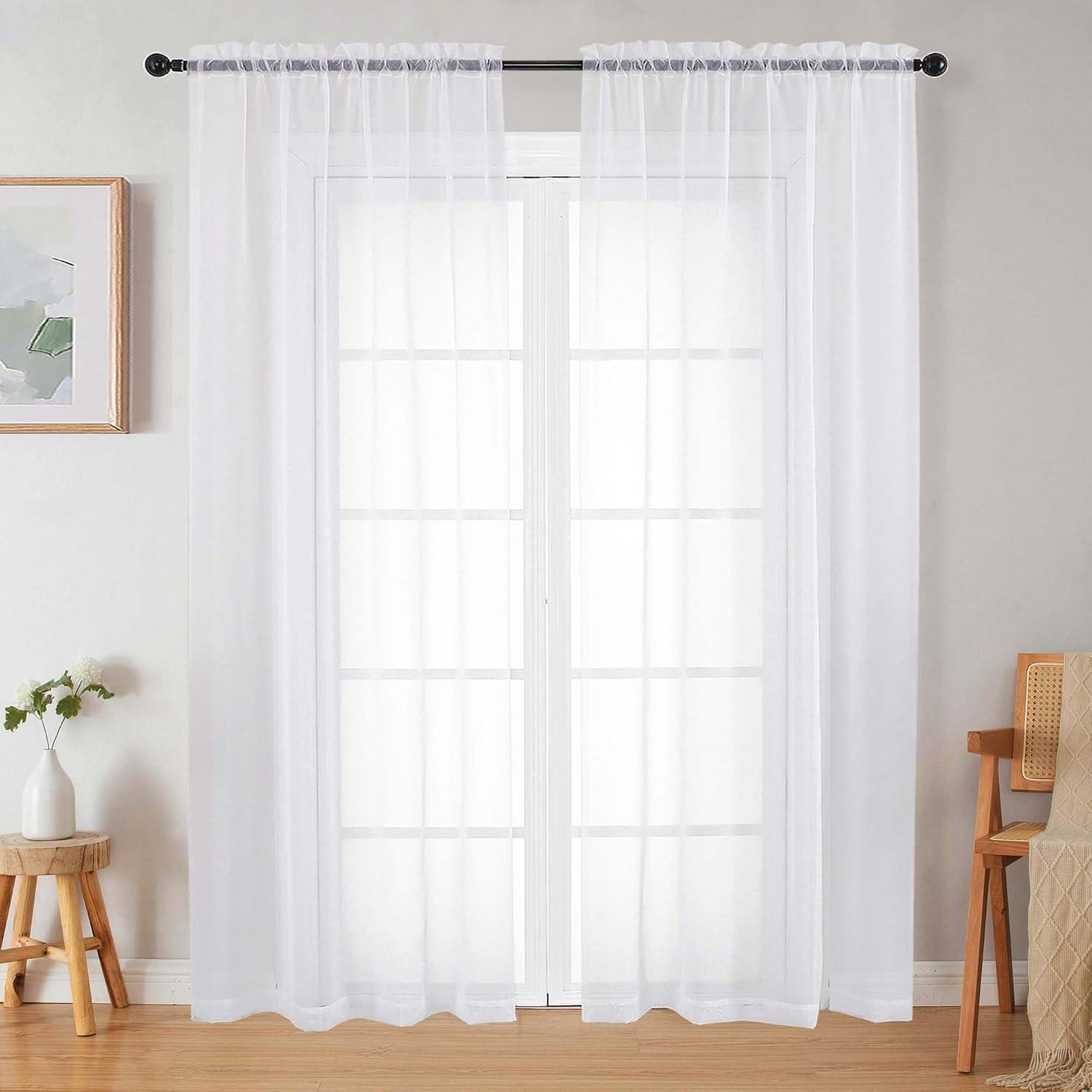 White Sheer Curtains, 84 Inches Long, 2 Panels