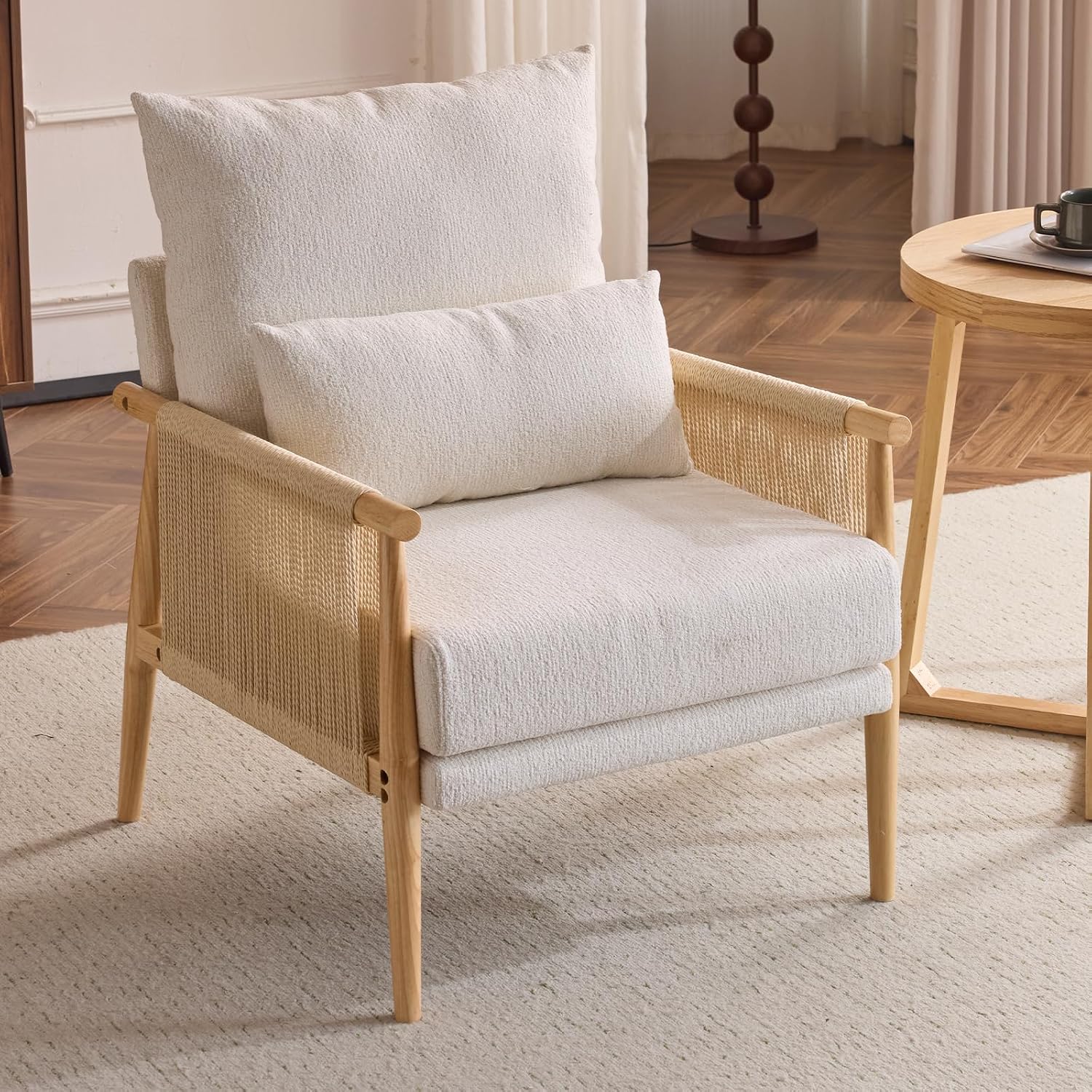 Karl Home Cozy Accent Chair with Braid Arms, Beige