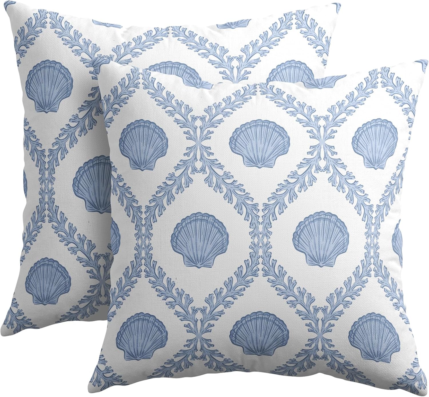 Light Blue Coastal Shell Pattern Pillow Covers, 18 x 18, Set of 2
