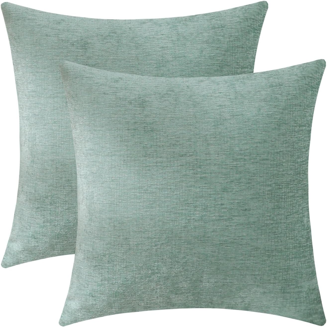 Jeneoo Seafoam Green Chenille Throw Pillow Covers, Soft Square