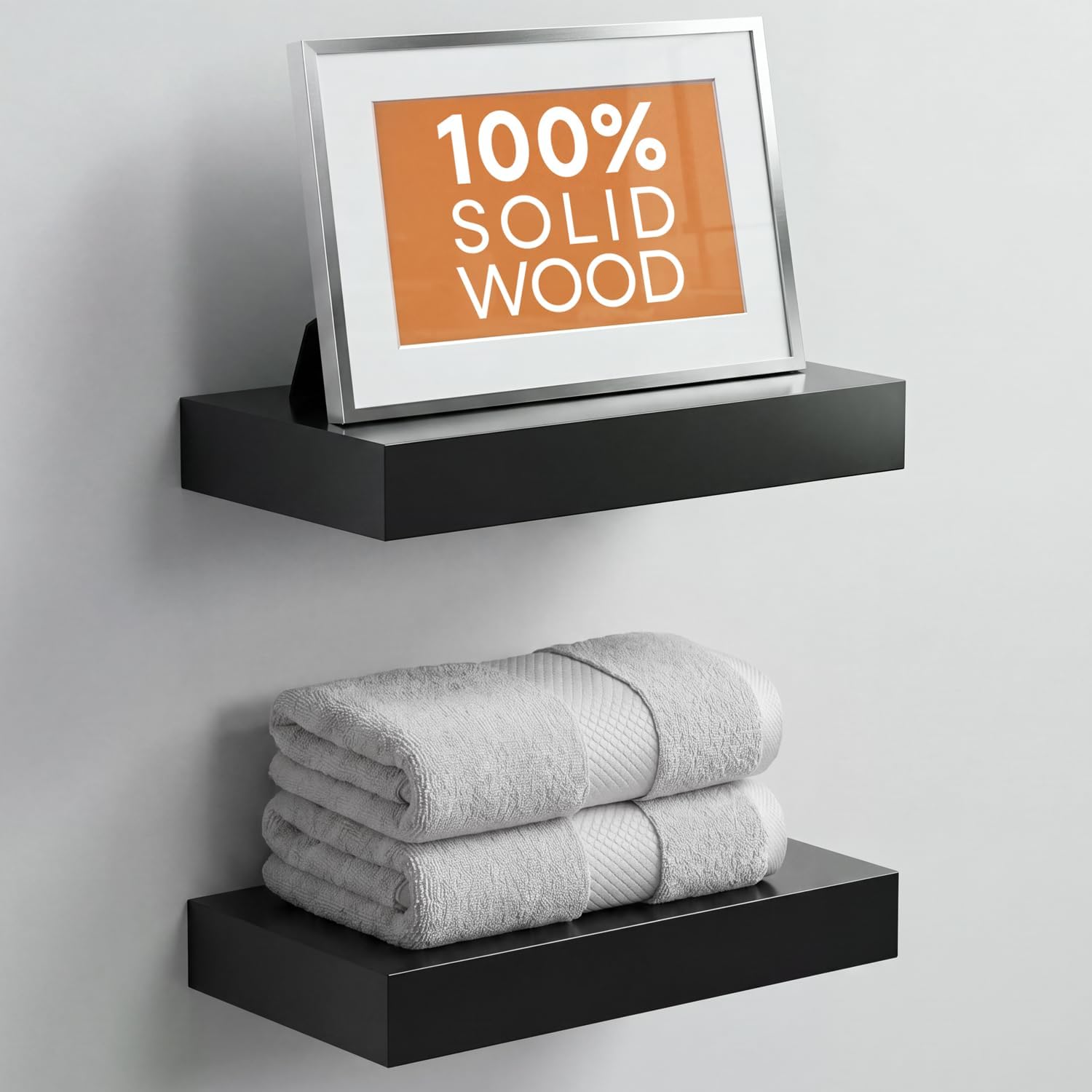 Homeforia 12 Inch Solid Pine Floating Shelves, Set of 2