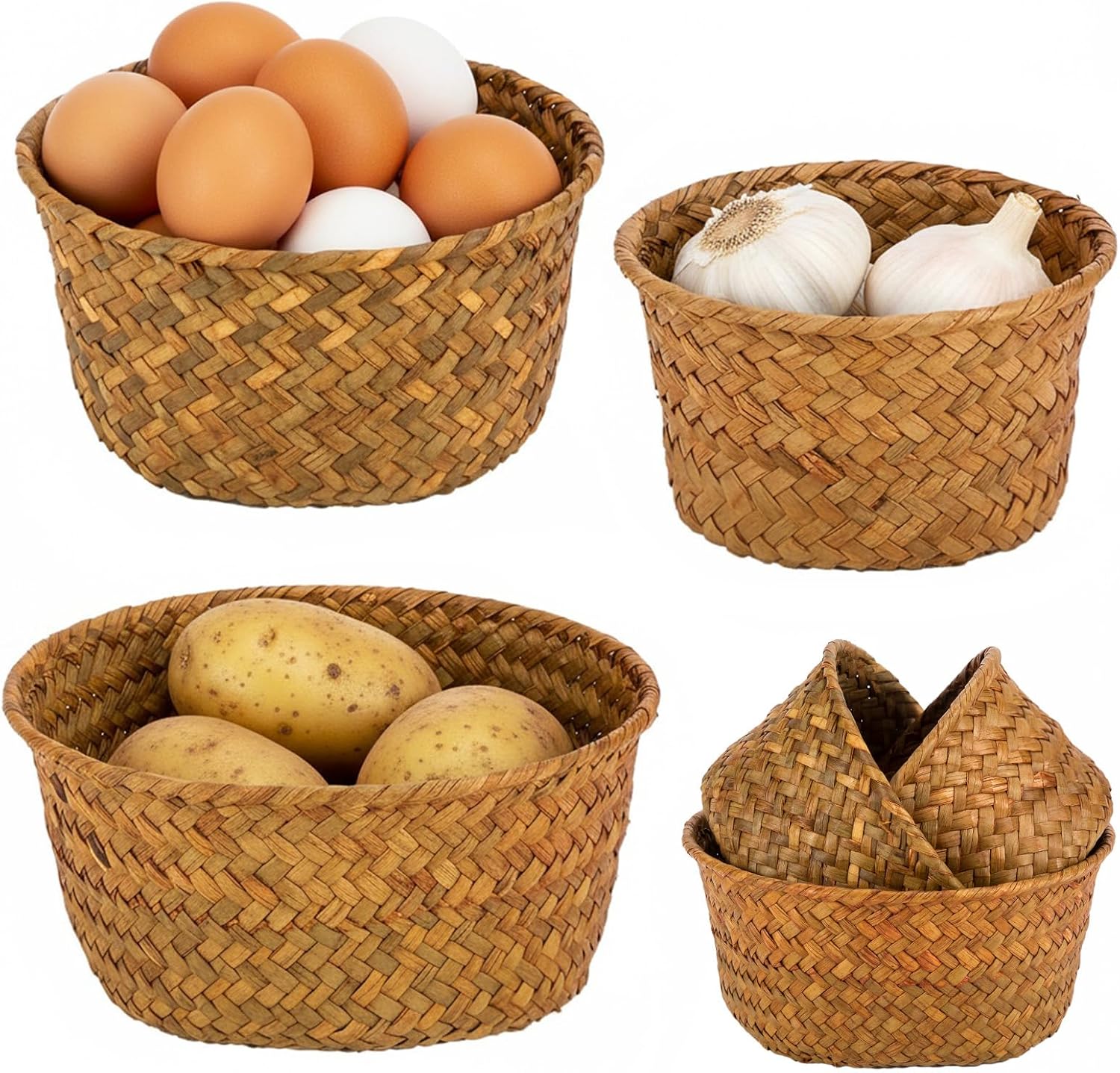 Small Seagrass Storage Baskets, Natural Woven, Set of 3