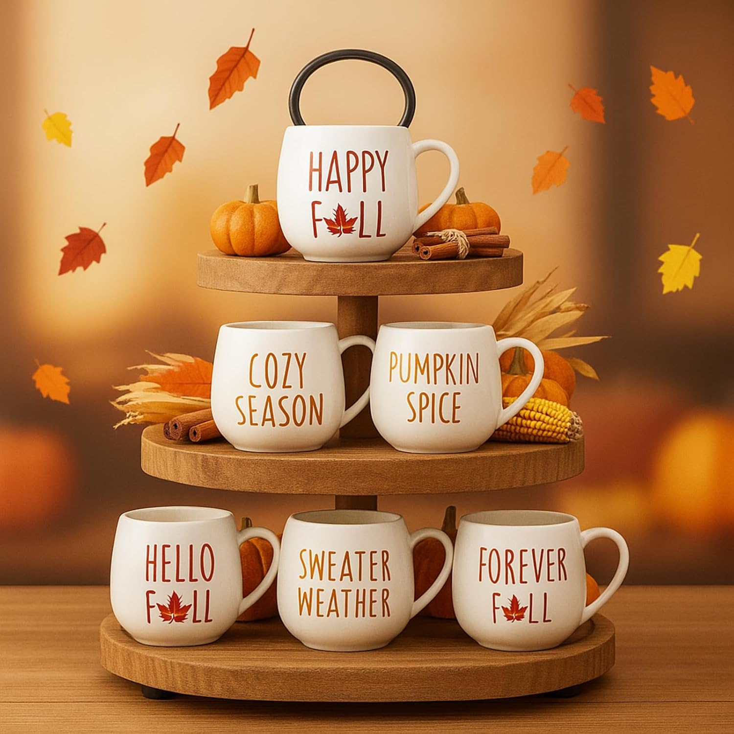 Layhit Fall Coffee Mugs Set, Set of 6, 12 oz, Ceramic
