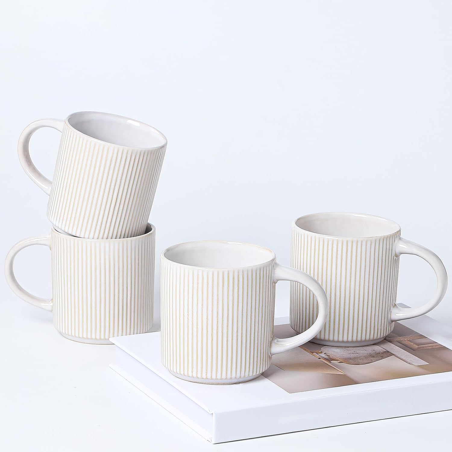 Ceramic Coffee Mugs, Set of 4, 12 oz, Beige