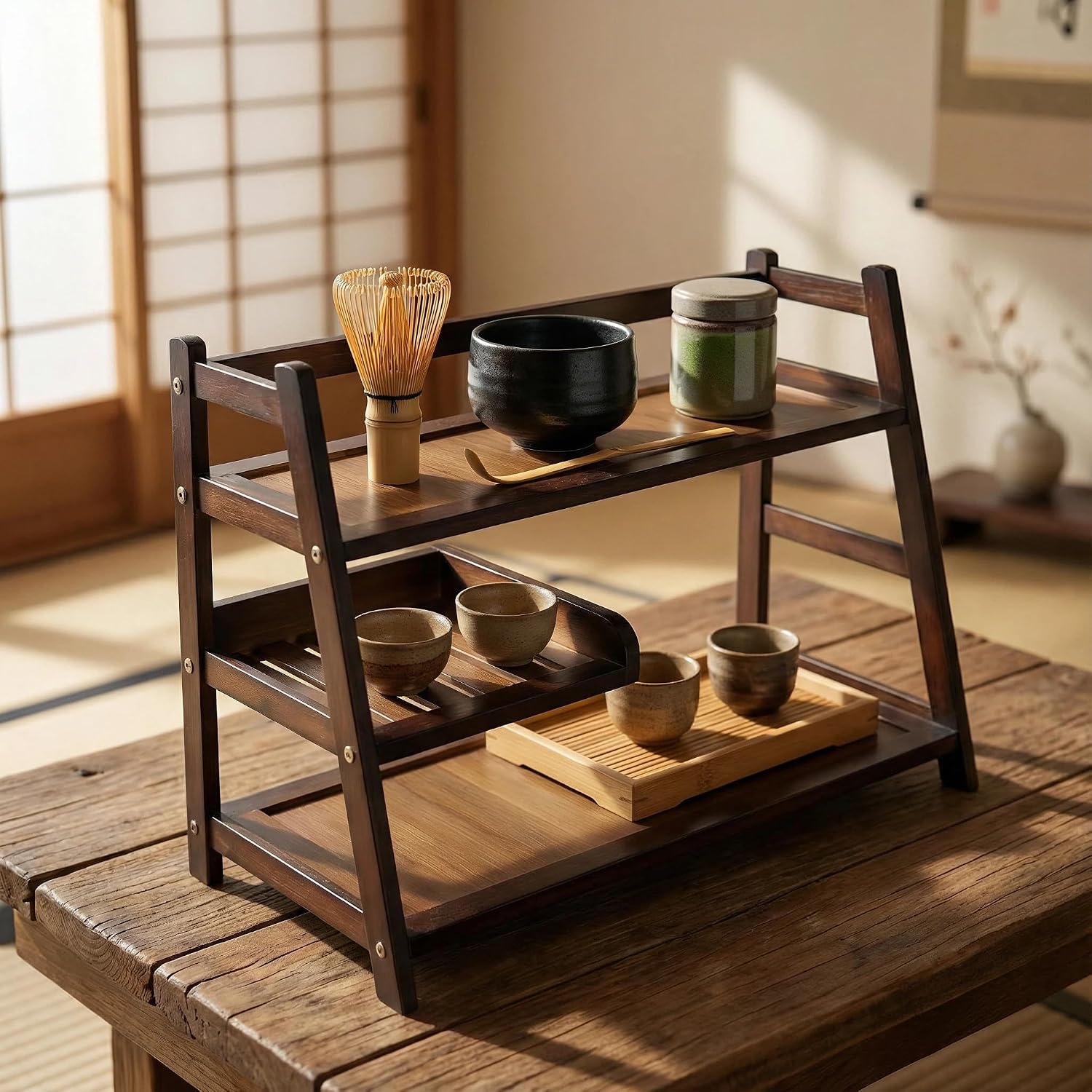 3-Tier Bamboo Matcha and Coffee Station Organizer Shelf